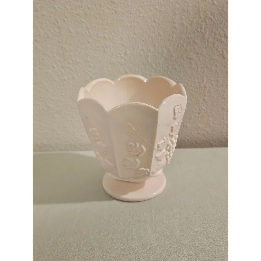 Napco Ceramics Pink Milk Glass Style Footed Planter Grape Motif Cleveland Ohio